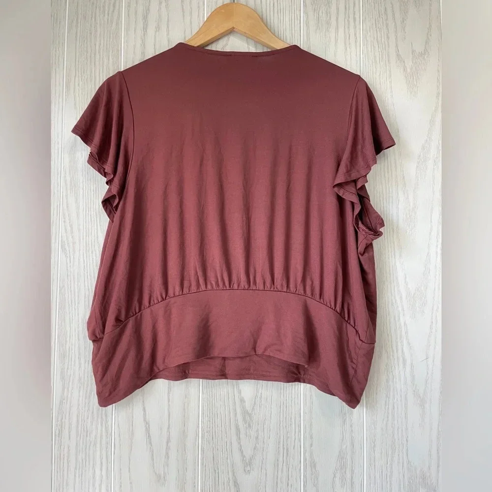 Express Merlot Faux Wrap Flutter Sleeve Top Size XL NWT